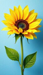 Naklejka premium Delicate yellow sunflower petals on a light blue canvas painting, floral art, flower, painting
