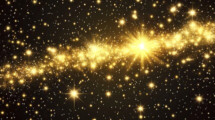 Fototapeta premium Golden glitter particles sparkle and burst in the air, creating a festive effect. The glitter shimmers with a metallic gold hue, adding a touch of brilliance to any occasion.