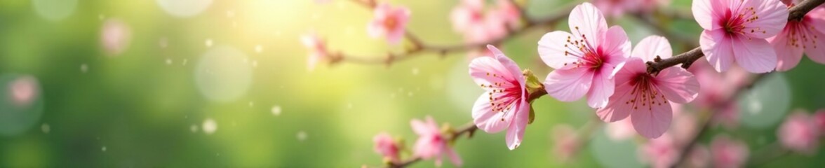 Obraz premium Blooming cherry blossoms dance in the gentle spring breeze, flowers, green