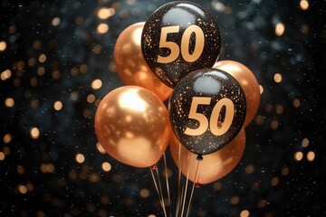 A collection of colorful balloons with the number 50 printed on them, great for party or celebration theme