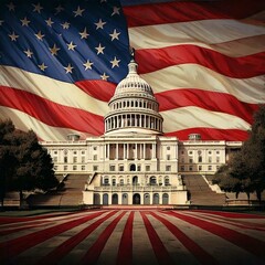 us capitol building with American flag background