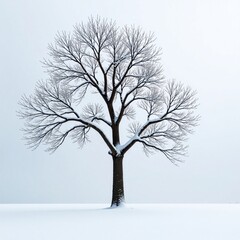 Obraz premium Snow-covered tree branch on a white background, winter, serene, cold