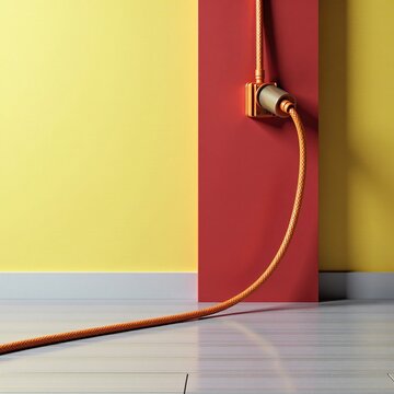 Extension cord with orange cord coiled around a corner, corner, extension cord, orange cord
