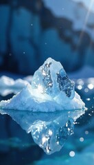 Obraz premium Sparkling ice crystals suspended in mid-air frozen water surface, iceberg, symmetry