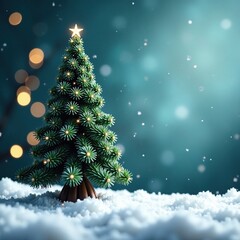 A winter wonderland scene features a cone-shaped Christmas tree, conical tree, Christmas decoration, frosty surface