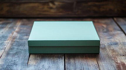 Fototapeta premium Green gift box on rustic wood, dark background
