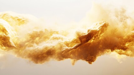 Golden mist cloud with soft edges, glowing texture, floating freely in a white void, abstract atmosphere, ethereal vapor, artistic and surreal aesthetic