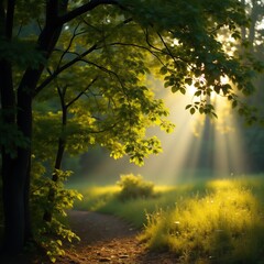 Obraz premium Morning sunlight casts a shadow on a tree branch, contrast, nature