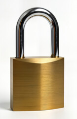 Fototapeta premium Locked gold metal padlock on transparent background. Security symbol for logins, accounts. Protecting digital data from hacking, fraud. Strong protection icon. Close up of lock object. Isolated