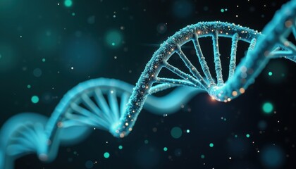  Glowing DNA code fragments in neon digital space with light trails