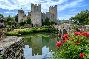 Medieval Castle with Serene Moat and Enchanted Gardens, Reflecting Timeless History and Chivalry