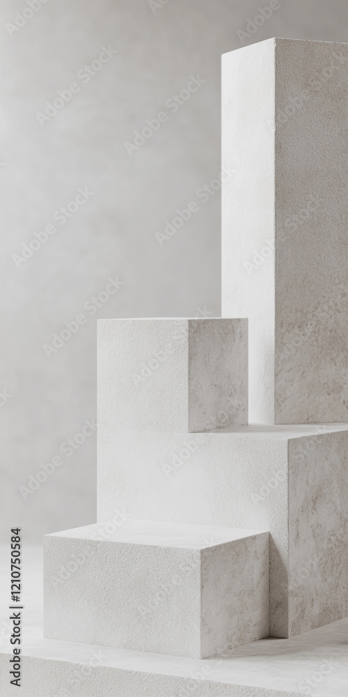 Poster abstract minimalist white geometric blocks in soft light and shadows