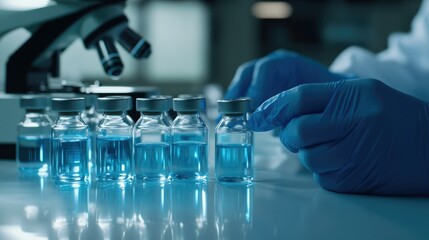 Working in micro labs to analyze human health in a hospital glare of orange light