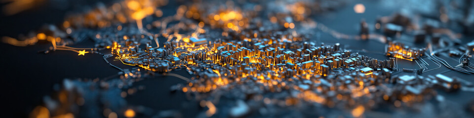 Fototapeta premium Three-Dimensional Model of Illuminated Cityscape