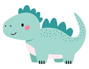 Adorable Cartoon Dinosaur Vector Illustration in Light Green with Blue Plates. Cute and Playful Stegosaurus Baby