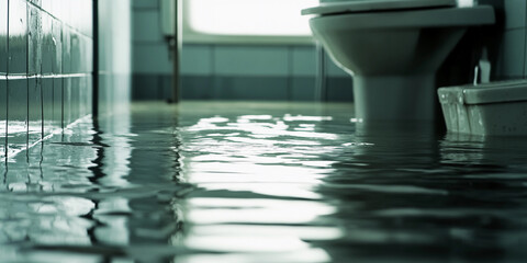 Bathroom flooded with water on a rainy day