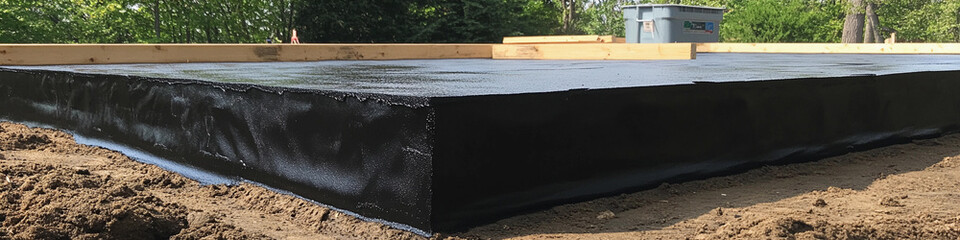 Concrete slab foundation preparation on a construction site