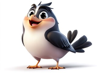 Cartoon bird in 3D style with a smile on a white isolated background