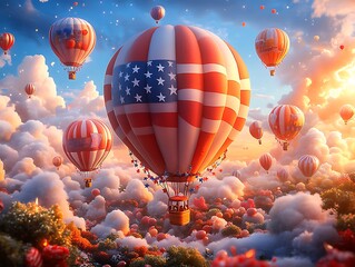 Fototapeta premium Colorful Hot Air Balloons Floating in a Clear Sky