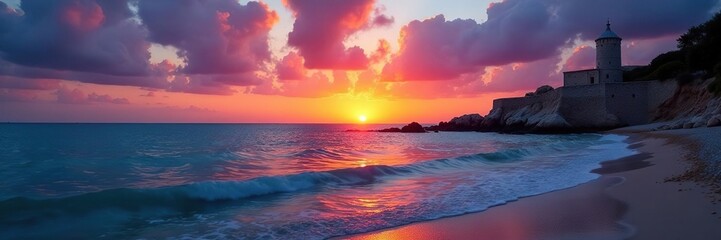 Obraz premium Molo di San Nicola a Trani alla luce del tramonto, sea, tramonto, mare