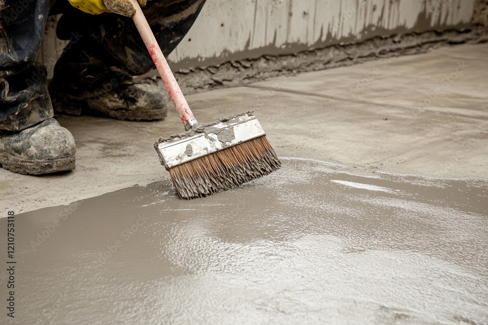 Poster worker smoothing wet concrete at a construction site