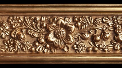Ornate rectangular gold frame with intricate designs and flower patterns, ideal for displaying artwork.
