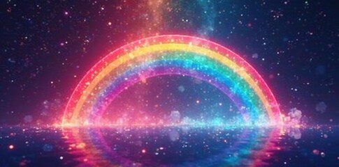 Holographic rainbow with falling colored rays, gradient colors, pastel colors