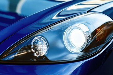 A close-up shot of a car's headlight, suitable for use in automotive or product photography