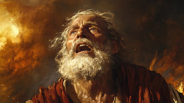 Close-up portrait of Job, a biblical character, during his suffering
