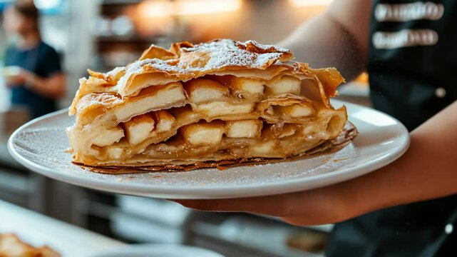 Delicious apple strudel served fresh from the bakery kitchen