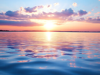 Obraz premium Vibrant Sunset Over Calm Ocean with Reflective Water and Colorful Sky : Generative AI