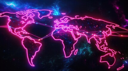 Naklejka premium Map illuminated by neon lights, ideal for futuristic or technological backgrounds