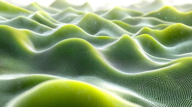 Abstract green landscape with soft light and undulating surface.