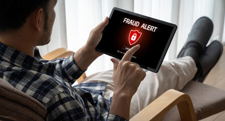 Cyber security software show alert of cyber attack for protection snugly. Danger from virus, phishing and cyber fraud.