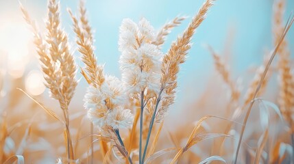 Fototapeta premium Golden Wheat Field Sunset, Summer Plants, Nature Beauty, Background for Design