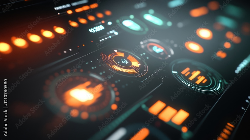 Poster futuristic head up display - hud - interface featuring real time data analysis, performance metrics,