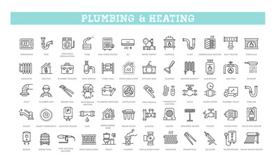 Heating and Plumbing icons. Vector symbols