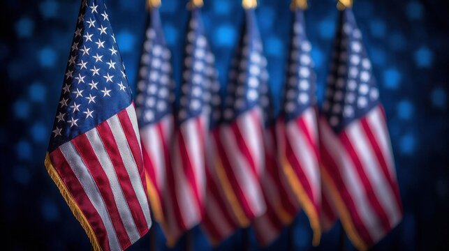 American flags displayed proudly in a decorative arrangement with a vibrant background