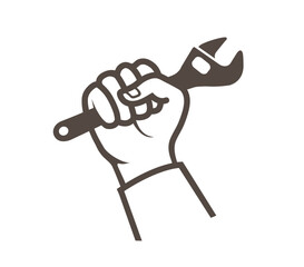 Hand Holding a Wrench Logo Fist and Tool Vector Plumbing Symbol Design Icon Illustration