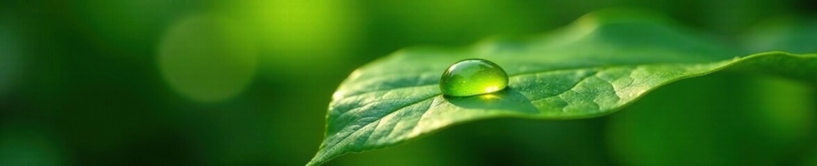 A single dewdrop glistens on the leaf's surface as sunlight touches it gently, tropical, delicate