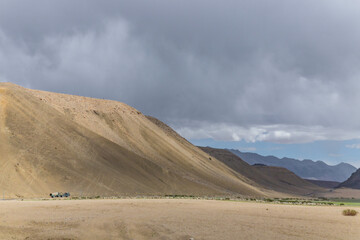 Beautiful landscape with mountains at Pampakarule and Sango Plain, near Hanle village in Ladakh, situated on the border with India and China, Leh, Ladakh, India.