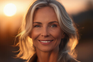 Fototapeta premium Hübsche Frau bei Sonnenuntergang