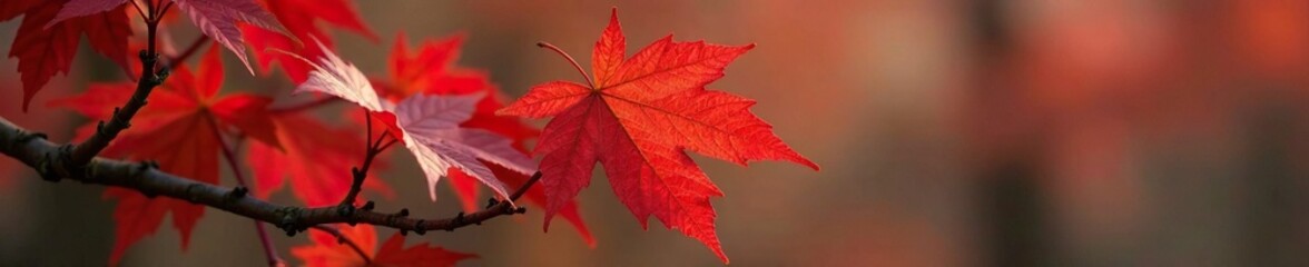 Scarlet leaf unfolding on sweetgum tree branch, fall color, autumn