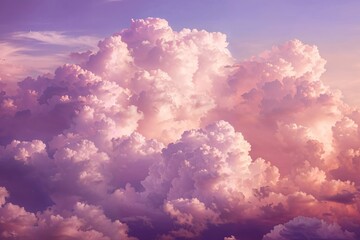 A beautiful soft pink and blue sky with fluffy clouds, in the style of fantasy and a dreamy atmosphere, coloring the sky at dusk.