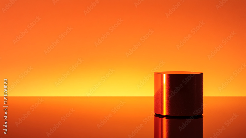 Poster Glossy Red Pedestal with Vibrant Gradient Background for Product Display