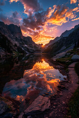 Fototapeta premium Mountain Sunrise Scene with Inspirational Quote: Overcoming Obstacles to Emerge Victorious