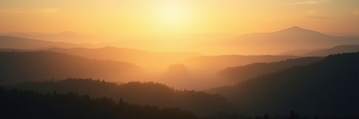 Obraz premium Softly glowing sky with misty forest background, golden hues, kola peninsula