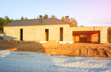 Suburban house Construction. Villa construction. New house construction. Home building. Modern...