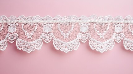 Delicate white lace trim on pink background