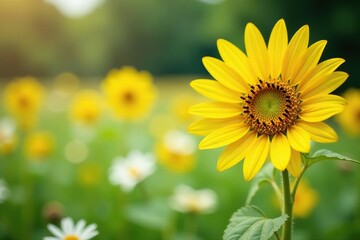 Obraz premium Soft focus shot of white wildflowers in meadow, meadow, sunflowers, wildflowers